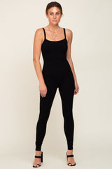 Black Ribbed Sleeveless Jumpsuit