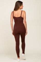 Brown Ribbed Sleeveless Jumpsuit