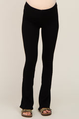 Black Rib Knit Flare Matenrity Leggings