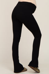 Black Rib Knit Flare Matenrity Leggings