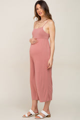 Mauve Sleeveless Cropped Maternity Jumpsuit