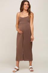 Brown Sleeveless Cropped Maternity Jumpsuit