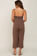 Brown Sleeveless Cropped Maternity Jumpsuit