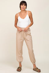 Beige Smocked Joggers