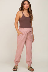 Mauve Smocked Maternity Joggers