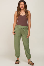 Olive Smocked Maternity Joggers