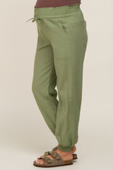 Olive Smocked Maternity Joggers