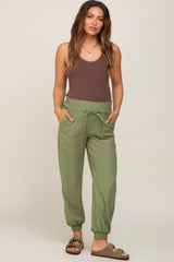 Olive Smocked Maternity Joggers