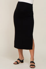 Black Side Slit Maternity Midi Skirt