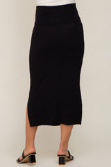 Black Side Slit Maternity Midi Skirt