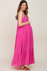 Fuchsia Tiered Maternity Maxi Dress