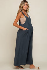 Dark Teal Pocket Front Maternity Wide Leg Jumpsuit