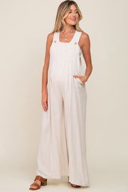 Beige Sleeveless Wide Leg Maternity Jumpsuit