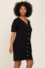 Black Button Accent Short Sleeve Dress