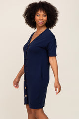 Navy Button Accent Short Sleeve Dress