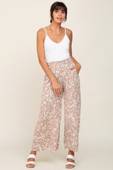 Taupe Leaf Print Wide Leg Maternity Pants