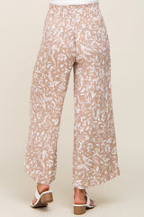 Taupe Leaf Print Wide Leg Pants