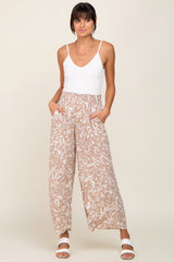 Taupe Leaf Print Wide Leg Pants