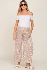 Taupe Leaf Print Wide Leg Maternity Pants