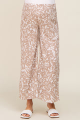 Taupe Leaf Print Wide Leg Maternity Pants