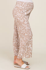 Taupe Leaf Print Wide Leg Maternity Pants