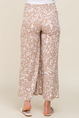 Taupe Leaf Print Wide Leg Maternity Pants