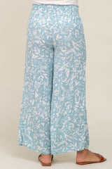 Light Blue Leaf Print Wide Leg Maternity Pants