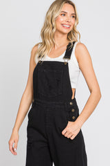 Black Denim Distressed Wide Leg Overalls