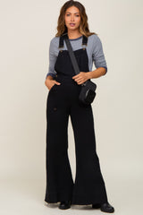 Black Denim Distressed Wide Leg Maternity Overalls