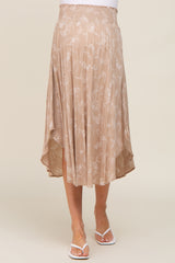 Taupe Floral Smocked Round Hem Maternity Midi Skirt