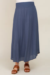 Navy Smocked Maternity Midi Skirt