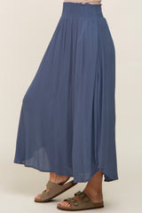 Navy Smocked Midi Skirt