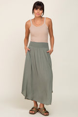 Olive Smocked Midi Skirt