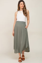 Olive Smocked Maternity Midi Skirt