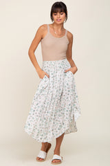 Ivory Mint Floral Smocked Skirt