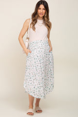 Ivory Mint Floral Smocked Maternity Skirt