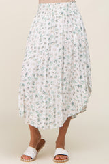 Ivory Mint Floral Smocked Skirt