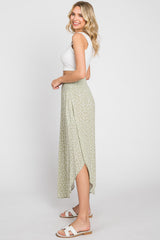 Light Olive Leaf Print Smocked Midi Skirt