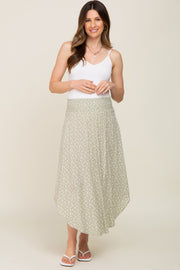 Light Olive Leaf Print Smocked Maternity Midi Skirt