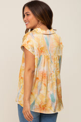 Yellow Watercolor Floral Satin Maternity Top