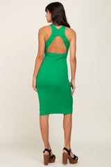 Green Open Back Fitted Dress