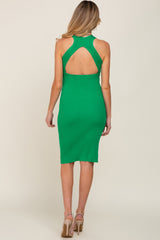 Green Open Back Fitted Maternity Dress