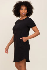 Black French Terry Cuffed Short Sleeve Dress