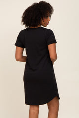 Black French Terry Cuffed Short Sleeve Dress