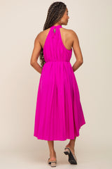 Magenta Pleated Halter Midi Dress