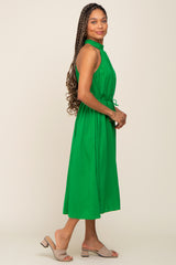 Green Pleated Halter Midi Dress