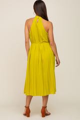 Lime Pleated Halter Maternity Midi Dress