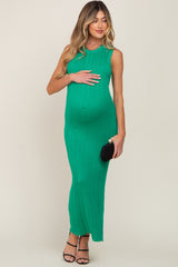 Green Cable Knit Sleeveless Maternity Midi Sweater Dress