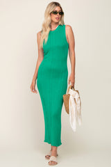 Green Cable Knit Sleeveless Midi Sweater Dress