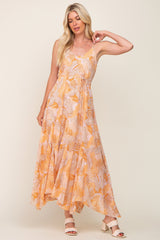 Yellow Palm Print Front Tie Maternity Maxi Dress